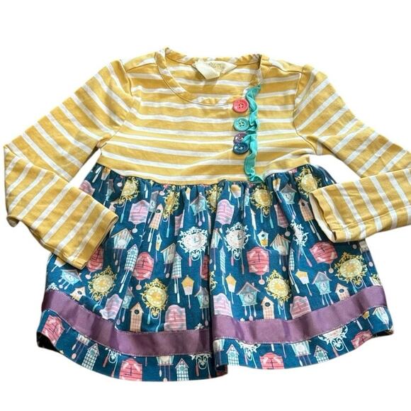 Matilda Jane Wonderment Time for Fun Tunic Top Size 2 Yellow Stripe Clock Print - Picture 2 of 11